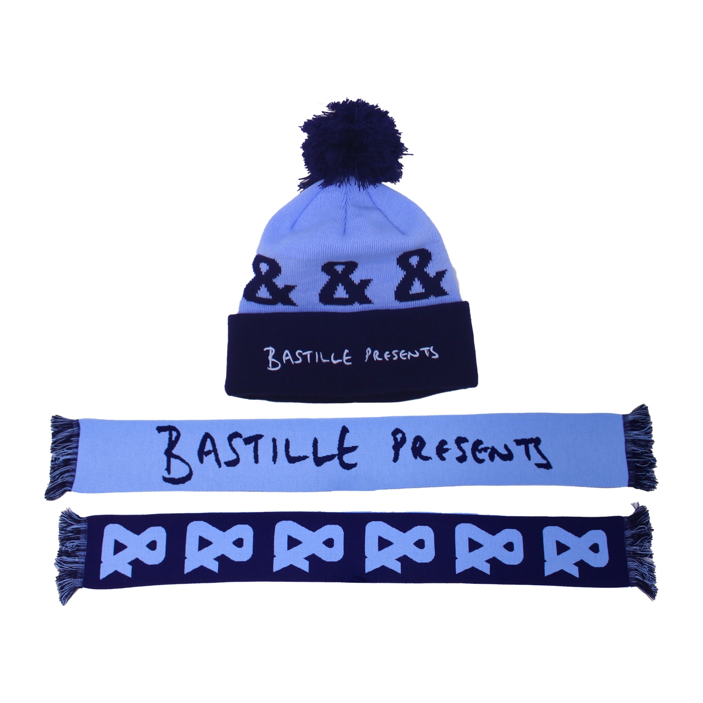 BASTILLE & BLUE SCARF AND BOBBLE HAT BUNDLE